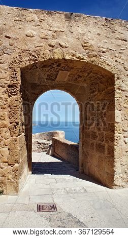 View Of The Mediterranean Sea Through The Arch Of The Knights Tomplier Fortress