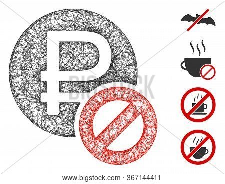 Mesh Forbidden Rouble Web Icon Vector Illustration. Carcass Model Is Based On Forbidden Rouble Flat 