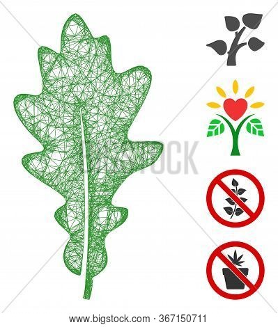 Mesh Oak Leaf Web Symbol Vector Illustration. Carcass Model Is Based On Oak Leaf Flat Icon. Mesh For