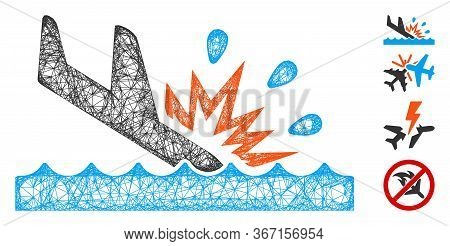 Mesh Water Air Crash Web Icon Vector Illustration. Carcass Model Is Based On Water Air Crash Flat Ic