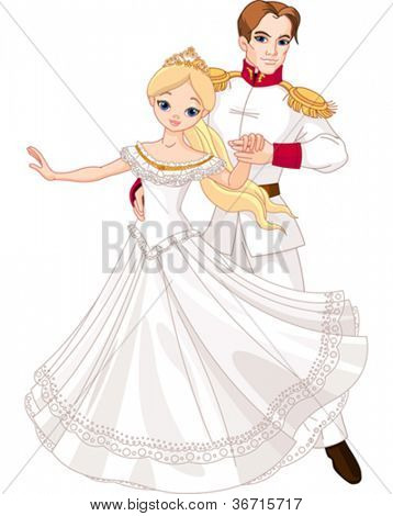 Illustration af dansende prins og prinsesse