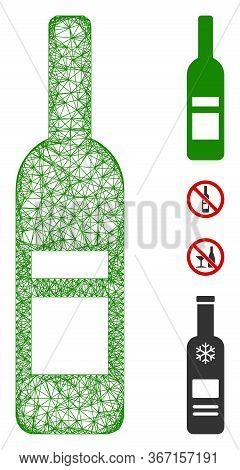 Mesh Wine Bottle Web 2d Vector Illustration. Carcass Model Is Based On Wine Bottle Flat Icon. Networ