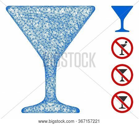 Mesh Wine Glass Web 2d Vector Illustration. Model Is Based On Wine Glass Flat Icon. Network Forms Ab