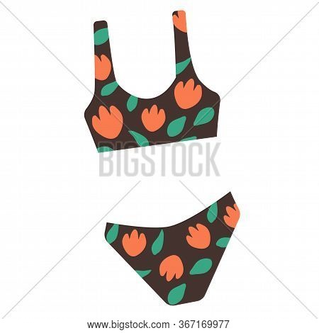 Modern Hand Drawn Colorful Women S Swimwear. Beautiful Pattern Thongs And Lace Bras. Pattern With Ha