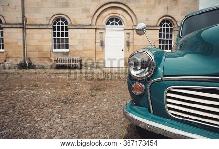 Castle Howard, Yorkshire, Uk - May 19, 2020.  A Close Up Of A Classic Blue, Vintage Morris Minor Pan