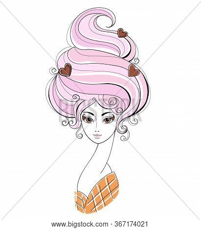 Ice Cream. Girl With Strawberry Ice Cream Hair