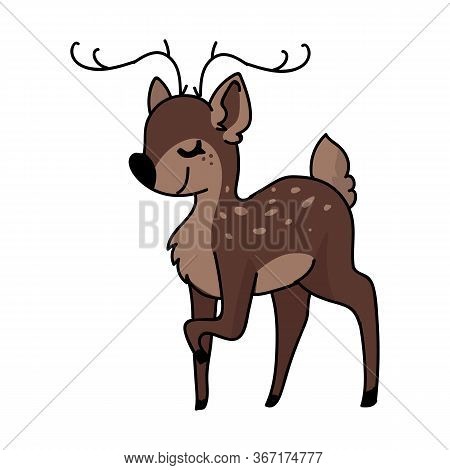Cute Stylized Deer Animal Vector Illustration. Buck Deer With Antlers. Childlish Hand Drawn Doodle S