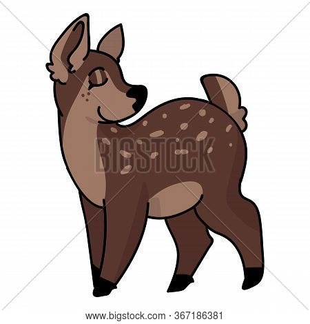 Cute Woodland Doe Deer Vector Illustration. Buck Deer With Antlers. Childlish Hand Drawn Doodle Styl