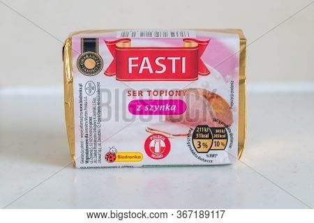 Pruszcz Gdanski, Poland - May 18, 2020: Fasti Cream Cheese With Ham.