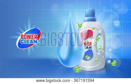 Cleaner Gel. Antibacterial Gel For Cleaning Bathroom. Vector Realistic Illustration With Plastic Bot