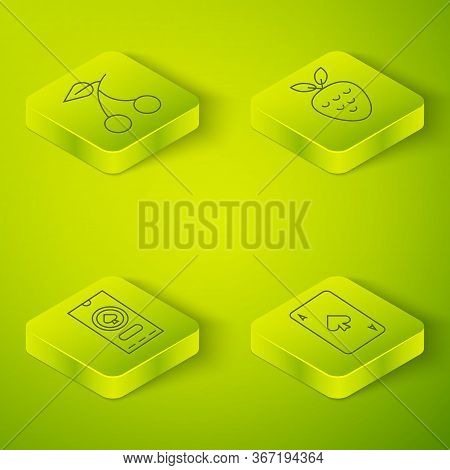 Set Isometric Casino Slot Machine With Strawberry, Casino Poker Tournament Invitation, Playing Card 