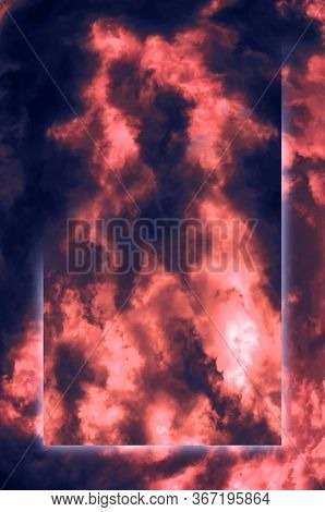 Aesthetic Modern Art Collage With Clouds Sky In Style Of The 80-90s. Real Natural Sky Composition In