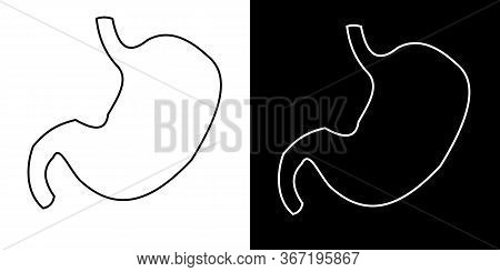Outline Vector Drawing Of The Human Stomach. Illustration With Simple Lines In Two Versions - Black 