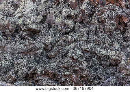 Rough Stone Texture. Stones Covered With Lichen. Lava Background Close-up. Rocky Desert. Lava Fields
