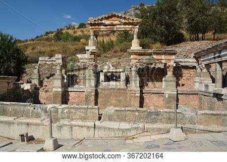 Fountain Of Trajan, Nymphaeum Traiani, In Ephesus Ancient City, Selcuk, Turkey.