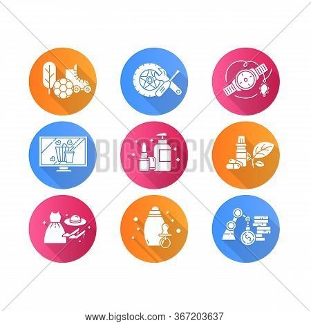 E Commerce Departments Flat Design Long Shadow Glyph Icons Set. Online Shopping Categories. Personal