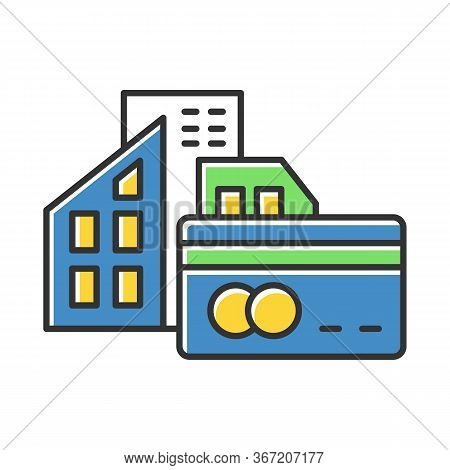 Small Business Credit Color Icon. Loan Money To Buy Real Estate Building. Buying, Renting House. Bor