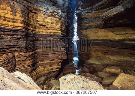 Waterfall Inside Cave Near Pokhara City In Nepal