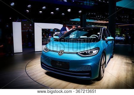 Frankfurt Am Main, Germany - September 18, 2019: Electric Car Volkswagen I.d.3 Presented At The Fran