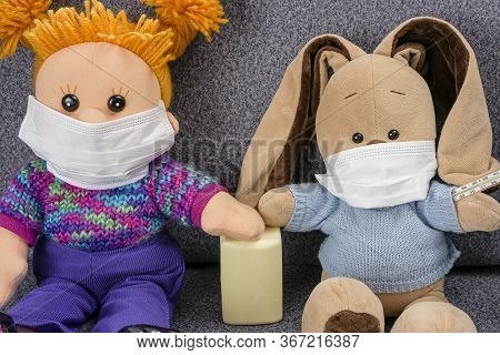 Protective Mask Protects Against Coronvirus And The Flu Epidemic. Concept Of Washing Hands With Soap