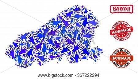 Vector Handmade Composition Of Kahoolawe Island Map And Corroded Watermarks. Mosaic Kahoolawe Island