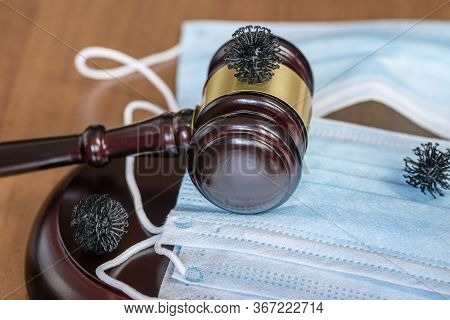 Trial For Violation Self-isolation Of The Patient Covid-19. Coronvirus Control Concept. Judgment Of 