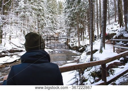 Mumlavsky Waterfall In The Czech Republic In Winter.