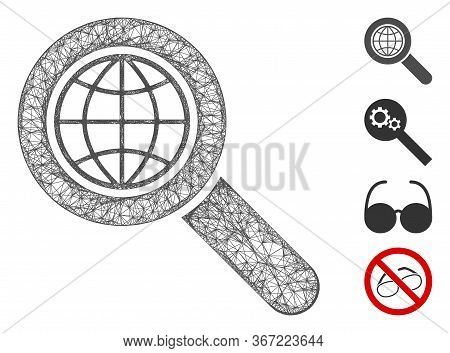 Mesh Global Search Web Icon Vector Illustration. Model Is Based On Global Search Flat Icon. Network 