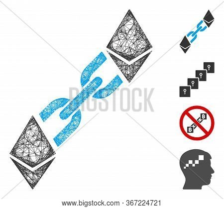Mesh Ethereum Blockchain Web Icon Vector Illustration. Carcass Model Is Based On Ethereum Blockchain