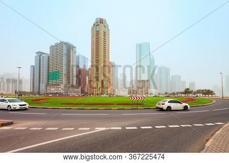 Sharjah City Centre Skyline In United Arab Emirates Or Uae