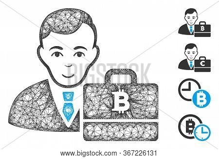 Mesh Bitcoin Accounter Web 2d Vector Illustration. Model Is Based On Bitcoin Accounter Flat Icon. Me