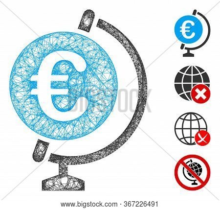 Mesh Euro Globe Web Icon Vector Illustration. Model Is Based On Euro Globe Flat Icon. Mesh Forms Abs