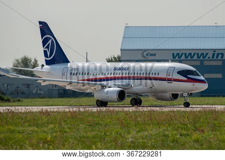 August 30, 2019. Zhukovsky, Russia. Russian Short-range Narrow-body Passenger Aircraft  Sukhoi Super
