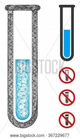 Mesh Blue Liquid Test Tube Web Icon Vector Illustration. Carcass Model Is Based On Blue Liquid Test 