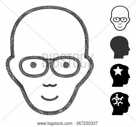 Mesh Bald Head Web Symbol Vector Illustration. Model Is Based On Bald Head Flat Icon. Network Forms 