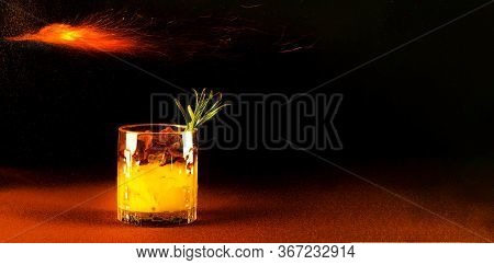 Quarantini Or Homemade Alcohol Drink In A Glass Beaker On Terracotta Background. The Concept Of New 
