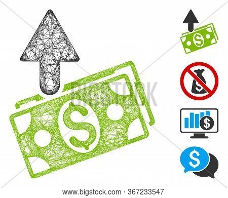 Mesh Dollar Banknotes Expences Web 2d Vector Illustration. Carcass Model Is Based On Dollar Banknote