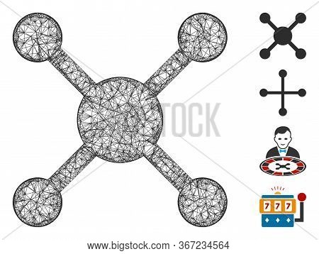 Mesh Roulette Web 2d Vector Illustration. Carcass Model Is Based On Roulette Flat Icon. Network Form