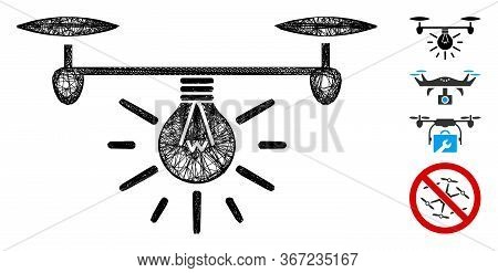 Mesh Copter Illumination Web Icon Vector Illustration. Model Is Based On Copter Illumination Flat Ic