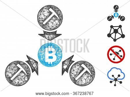 Mesh Bitcoin Mining Pool Web Icon Vector Illustration. Carcass Model Is Based On Bitcoin Mining Pool