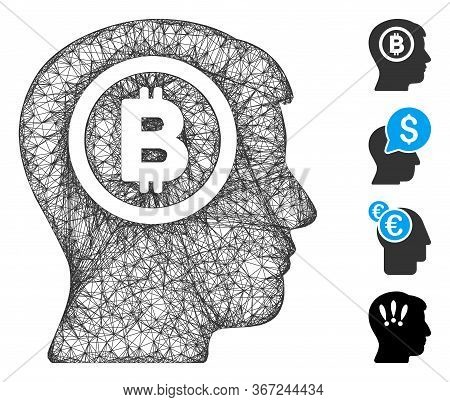 Mesh Bitcoin Thinking Head Web 2d Vector Illustration. Model Is Based On Bitcoin Thinking Head Flat 