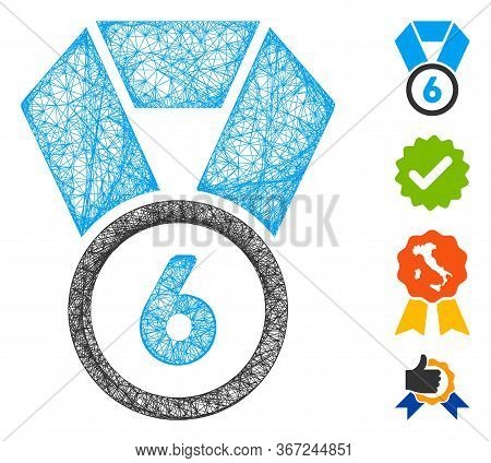 Mesh 6th Place Medal Web Symbol Vector Illustration. Model Is Based On 6th Place Medal Flat Icon. Me