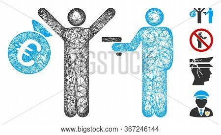 Mesh Euro Robbery Web Icon Vector Illustration. Model Is Created From Euro Robbery Flat Icon. Mesh F