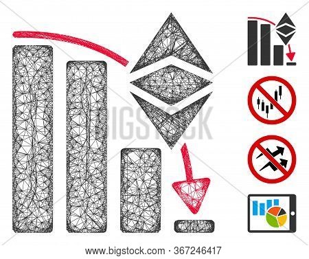 Mesh Ethereum Classic Falling Chart Web Icon Vector Illustration. Model Is Based On Ethereum Classic