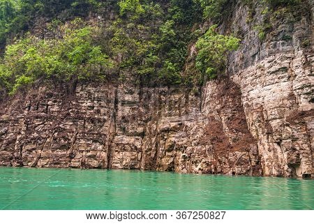 Wushan, Chongqing, China - May 7, 2010: Mini Three Gorges On Daning River. Closeup Of Multi-color Br