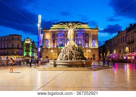 Montpellier, France - September 21, 2018: Fountain Of The Three Graces At The Place De La Comedie, M