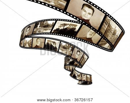 Memórias - foto retrô com película de filme. Isolado sobre o branco