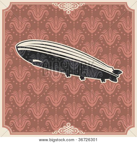 Ročník pozadí s zeppelin. Vektorové ilustrace.