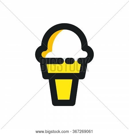 Flat Mbe Style Black Gold Sweet Dessert Drink Icon, Lovely Yellow Orange Beverage Ice Cream Item, Ad