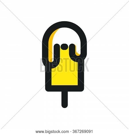 Flat Mbe Style Black Gold Sweet Dessert Drink Icon, Lovely Yellow Orange Beverage Ice Cream Item, Ad